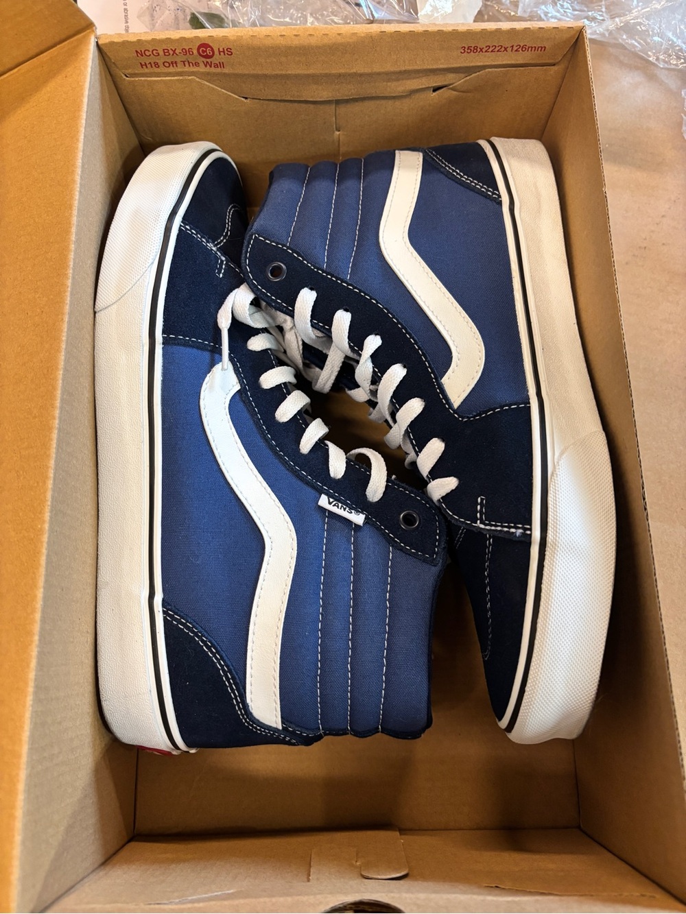 Vans Men’s Sk8-Hi High-Top Sneakers — Navy and White